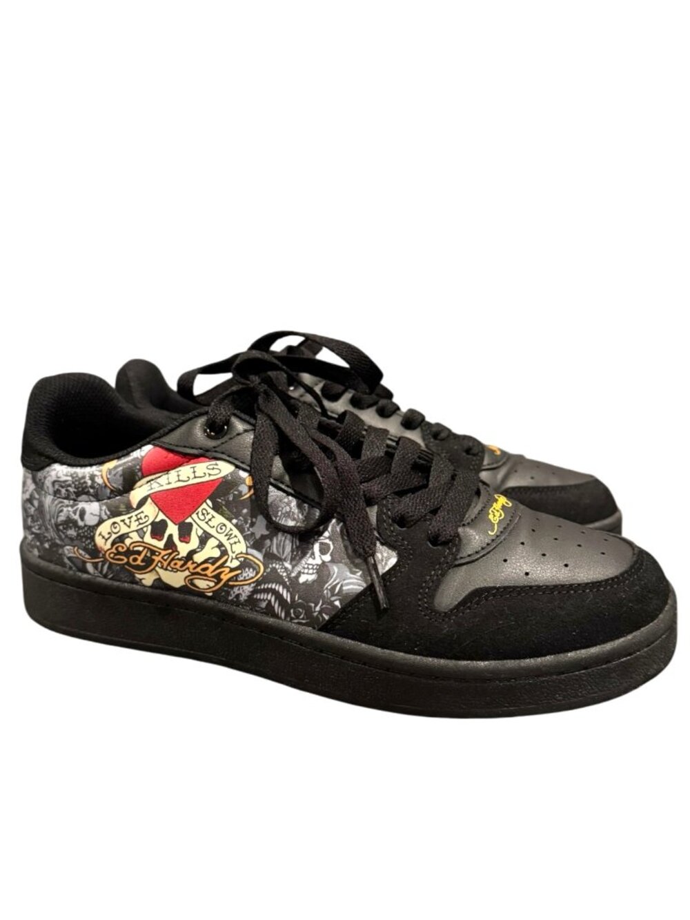 Ed Hardy Love Kills Slowly Sneakers Men’s 8.5 Black Tattoo Graphic Y2K EUC